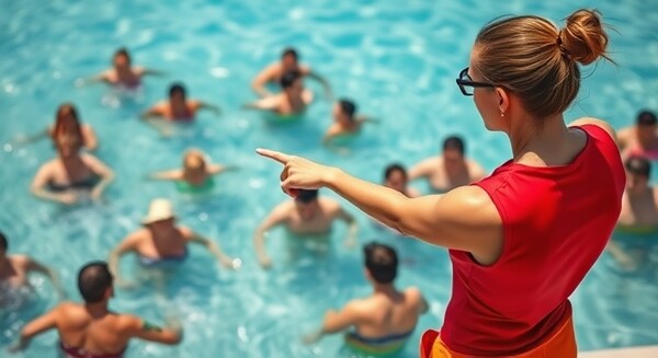 Rettungsschwimmerin steht am Rand eines Schwimmbeckens